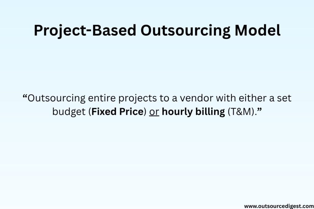 Full definition of the Project-Based Outsourcing Model detailing how businesses outsource entire projects under fixed price or time and materials agreements.